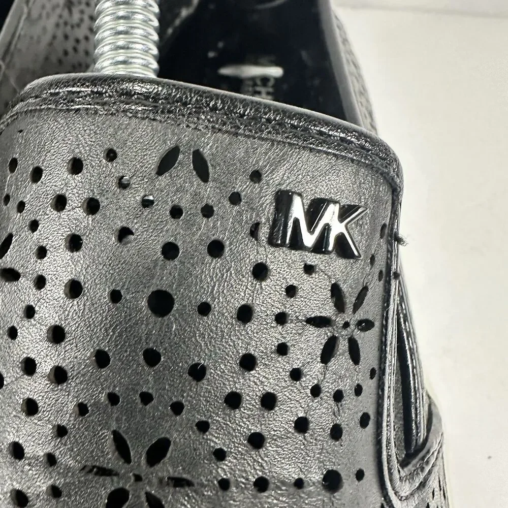 Michael Kors Black Laser-Cut Perforated Slip-On Platform Sneakers Size 10